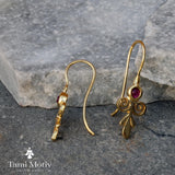 Pink Tourmaline Dangle Earrings - Vintage Spirals for Her • Floral Gold Earrings • Gift Earrings For Her • Tourmaline Birth Stone Drops