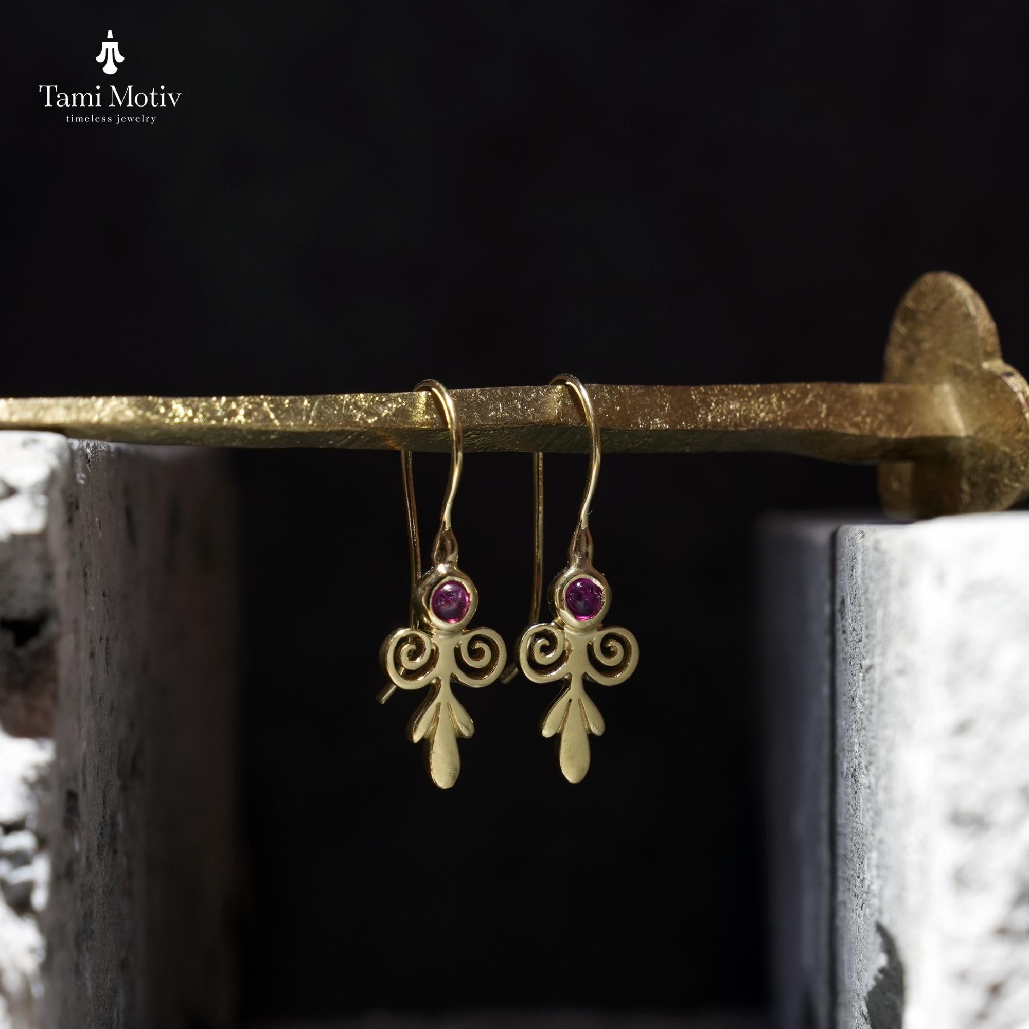 Pink Tourmaline Dangle Earrings - Vintage Spirals for Her • Floral Gold Earrings • Gift Earrings For Her • Tourmaline Birth Stone Drops