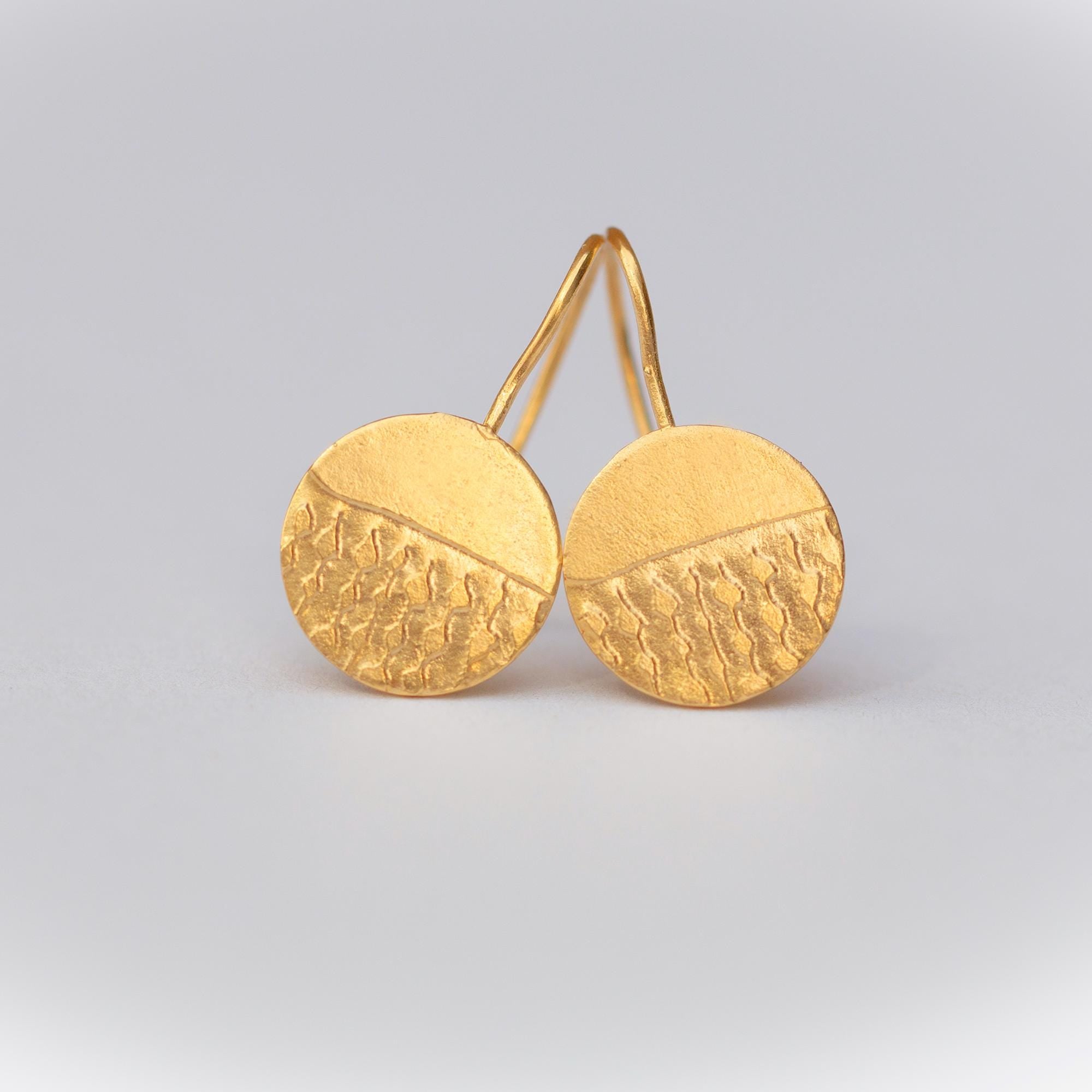 Minimalist Gold Drop Earrings • Handcrafted Round Dangles