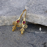 Pink Tourmaline Dangle Earrings - Vintage Spirals for Her • Floral Gold Earrings • Gift Earrings For Her • Tourmaline Birth Stone Drops