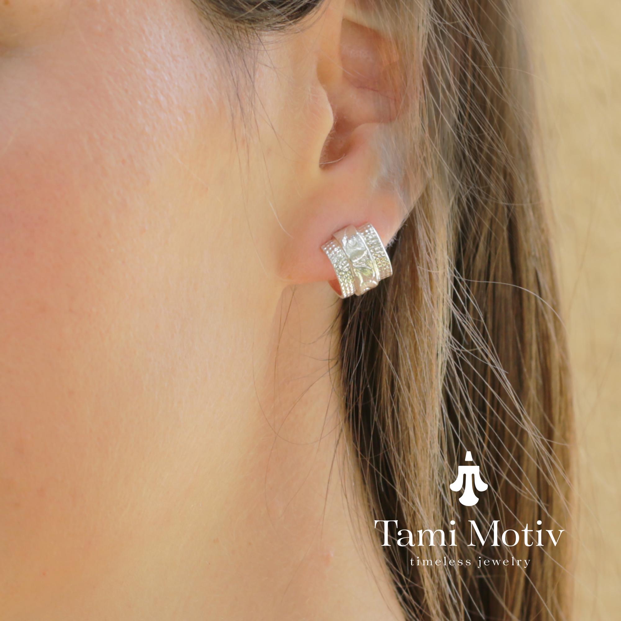 Silver Toned Half Hoop Textured Earrings • Etnic Huggie Hoop Earrings • Handmade Silver Semi Hoop Earrings • Bohemian Gift Earrings
