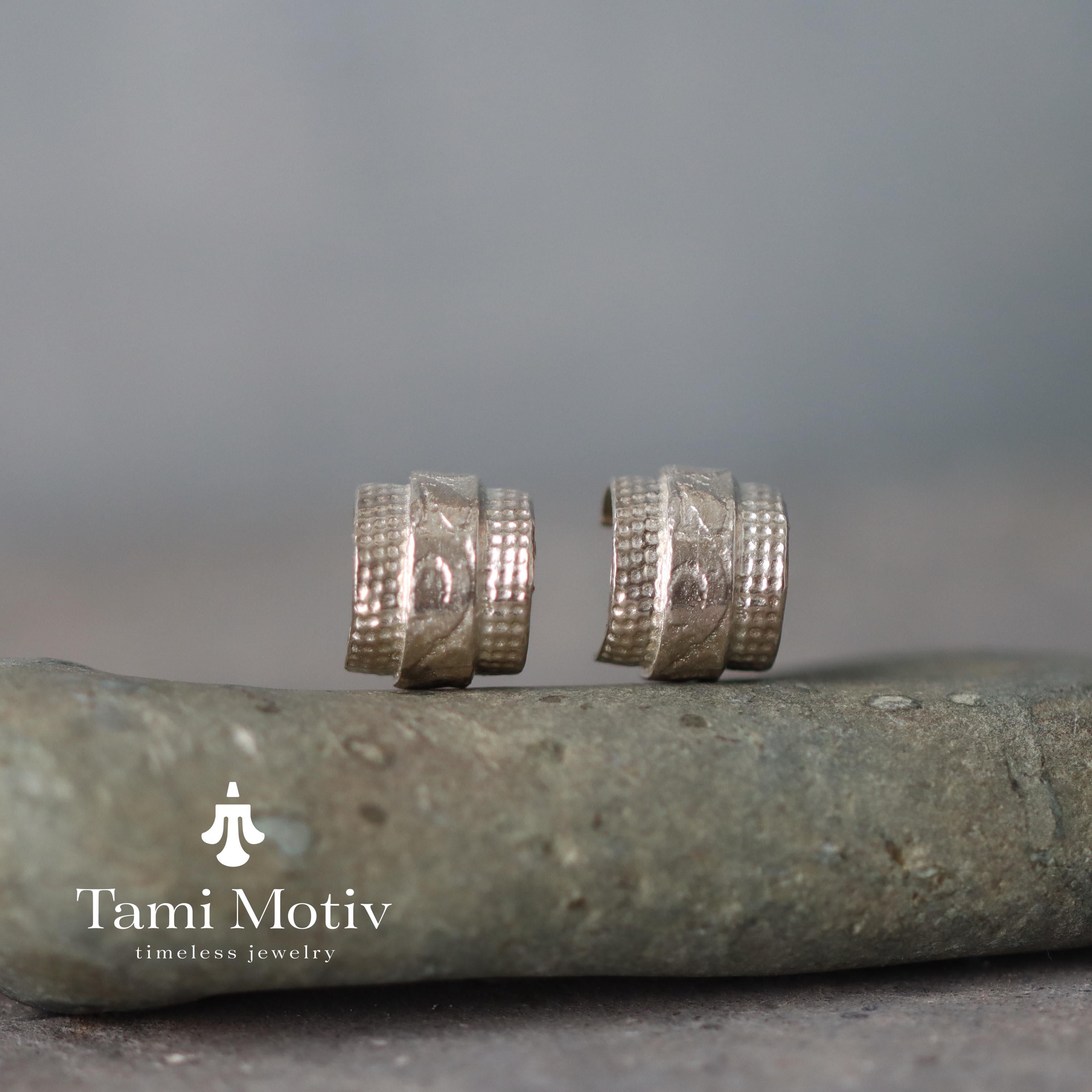 Silver Toned Half Hoop Textured Earrings • Etnic Huggie Hoop Earrings • Handmade Silver Semi Hoop Earrings • Bohemian Gift Earrings