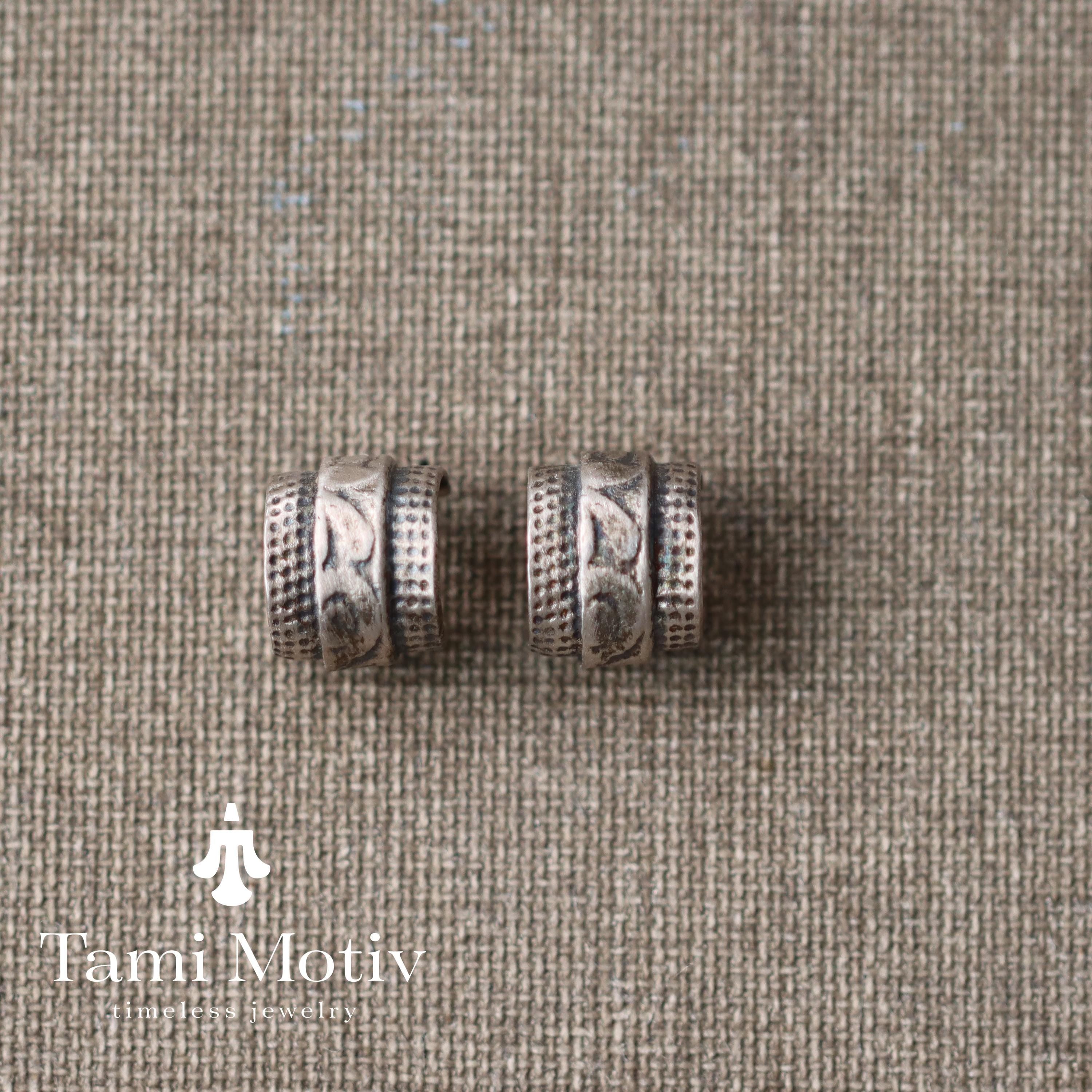 Silver Toned Half Hoop Textured Earrings • Etnic Huggie Hoop Earrings • Handmade Silver Semi Hoop Earrings • Bohemian Gift Earrings