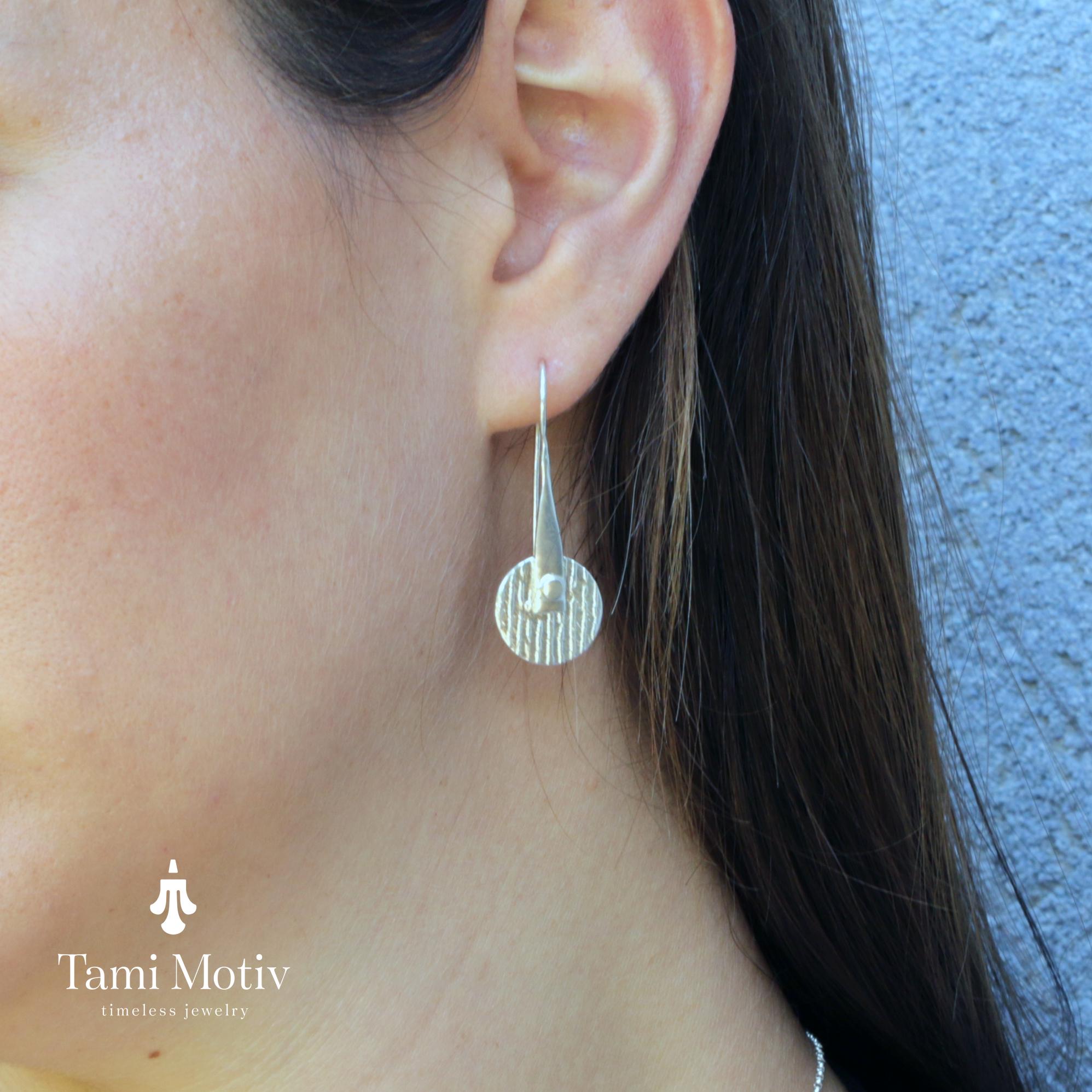 Unique Handmade Geometric Round Textured Drop Earrings - Statement Jewelry • Silver disc drops • Fashion Earrings For Woman •Gift For You