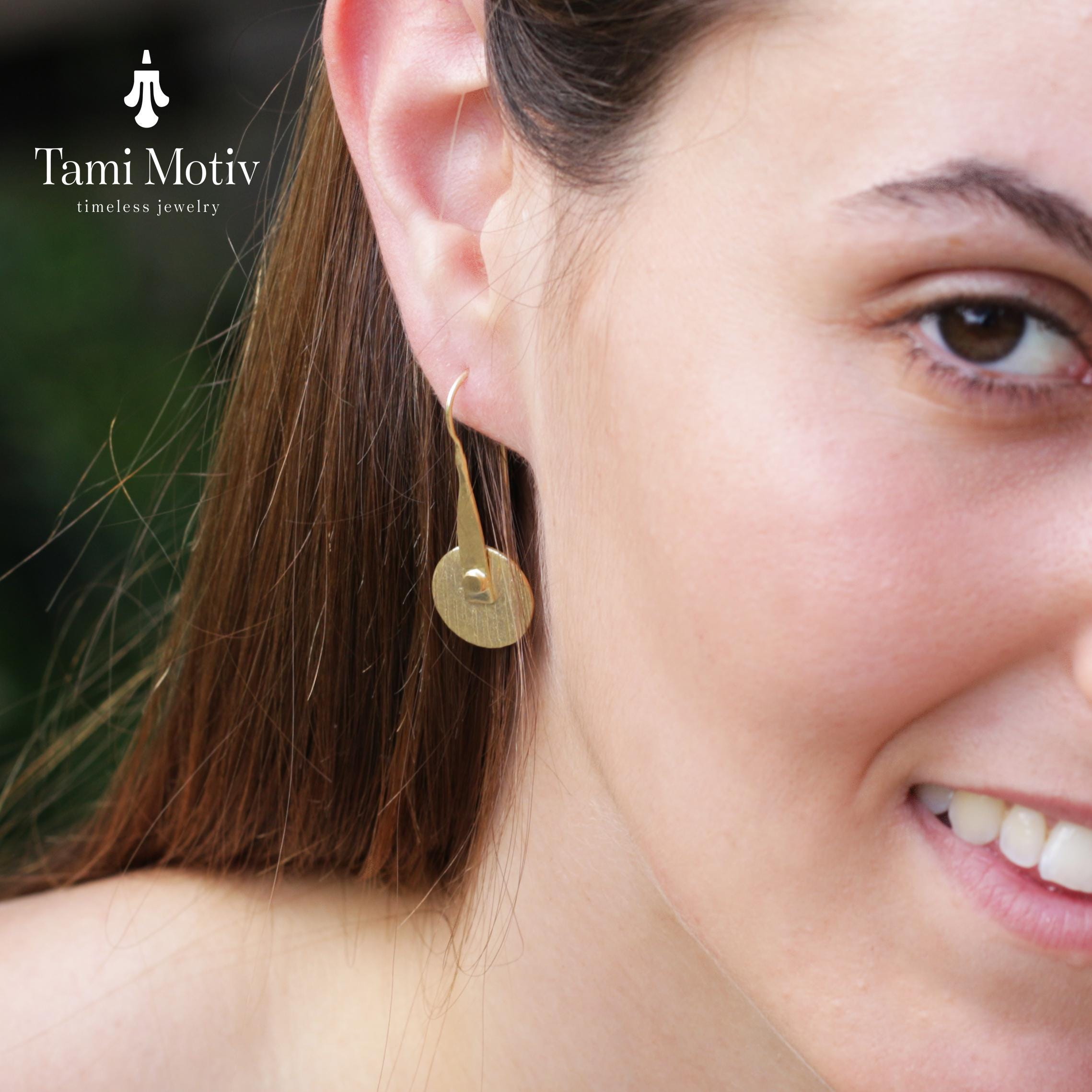 Artisan Crafted Geometric Round Gold Disc Earrings - Bold & Textured • Statement Jewelry • Gift For Woman Wife Girlfreind