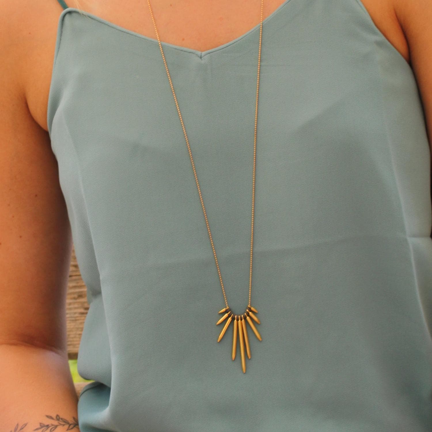 Gold Plated Spike Necklace for Women - Edgy Fashion Jewelry