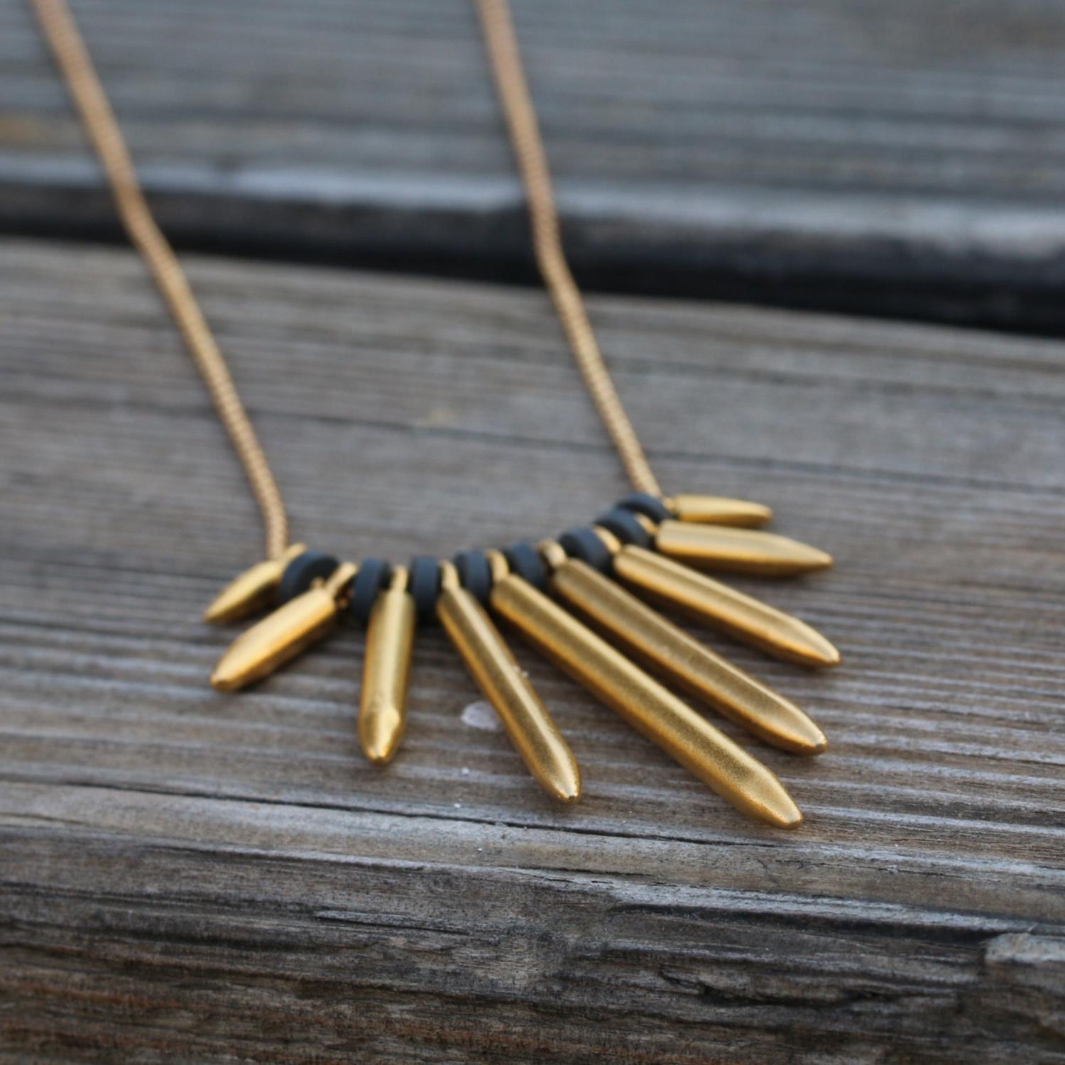 Gold Plated Spike Necklace for Women - Edgy Fashion Jewelry