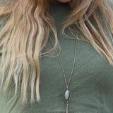 Aventurine Silver Long Pendant Necklace