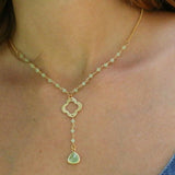 Beaded Gold Necklace with Crystal Pendant - Simple and Elegant