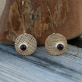 Amethyst Drop Earrings • Unique Earrings For Women • Textured 14k Gold Fashion Earrings • Handmade Statement Disc Earrings • Gift For Her