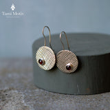 Handmade Silver Garnet Dangle Earrings • Geometric Fashion Statement