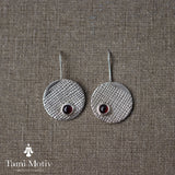 Handmade Silver Garnet Dangle Earrings • Geometric Fashion Statement