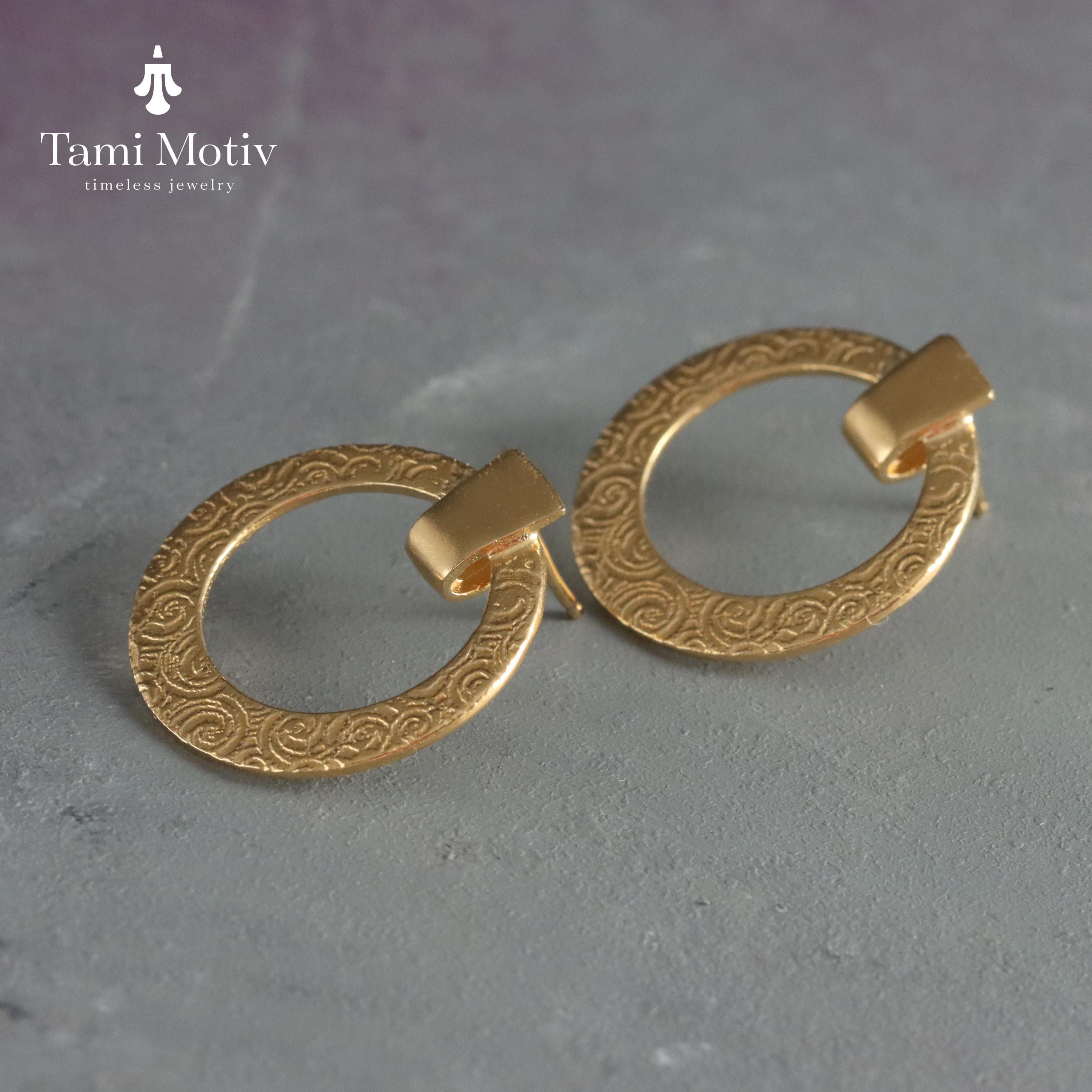 Handmade Gold Spiral Textured Stud Earrings - Statement Disc Design • Earrings Gift for Women