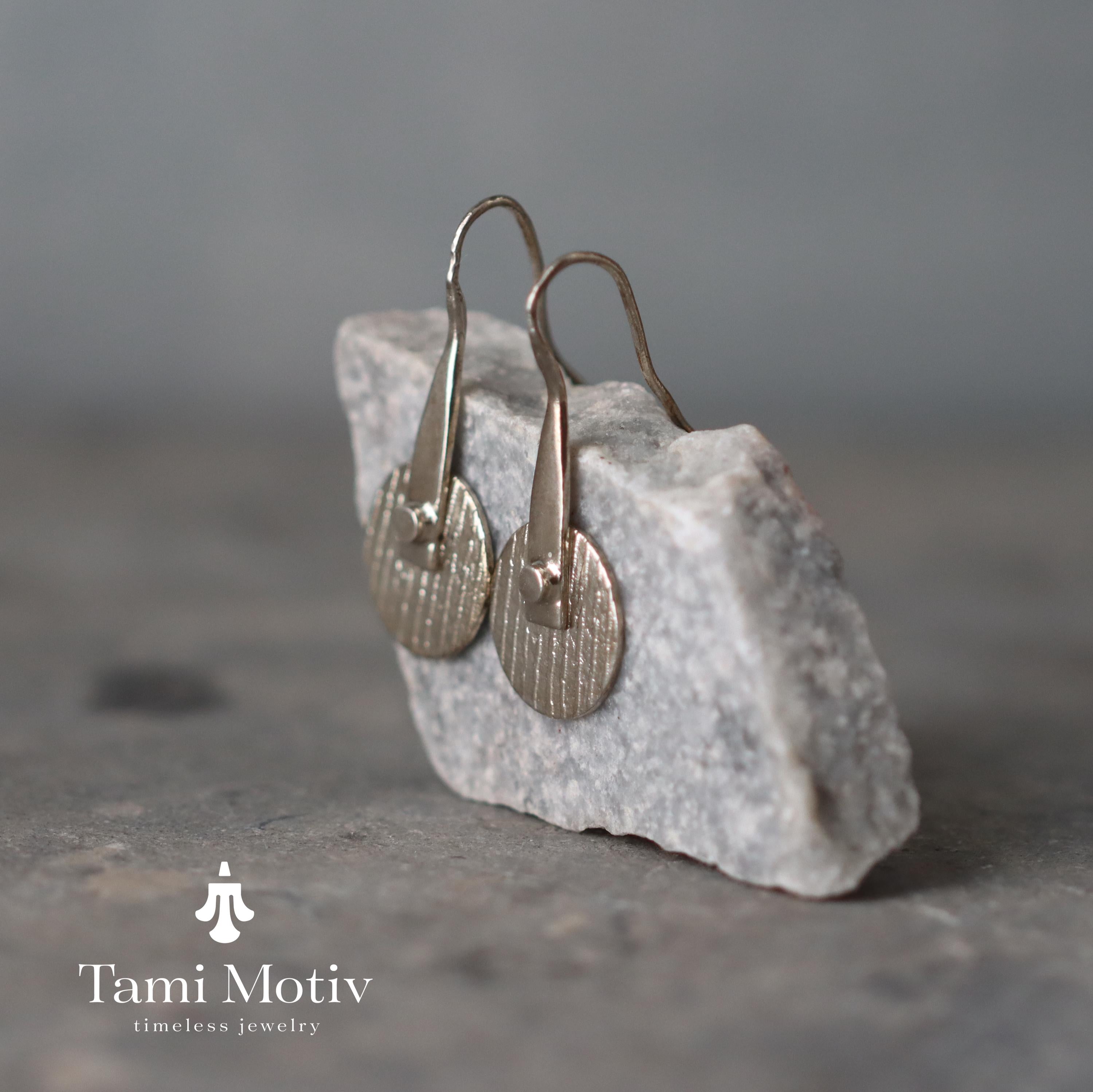 Unique Handmade Geometric Round Textured Drop Earrings - Statement Jewelry • Silver disc drops • Fashion Earrings For Woman •Gift For You