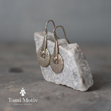 Unique Handmade Geometric Round Textured Drop Earrings - Statement Jewelry • Silver disc drops • Fashion Earrings For Woman •Gift For You