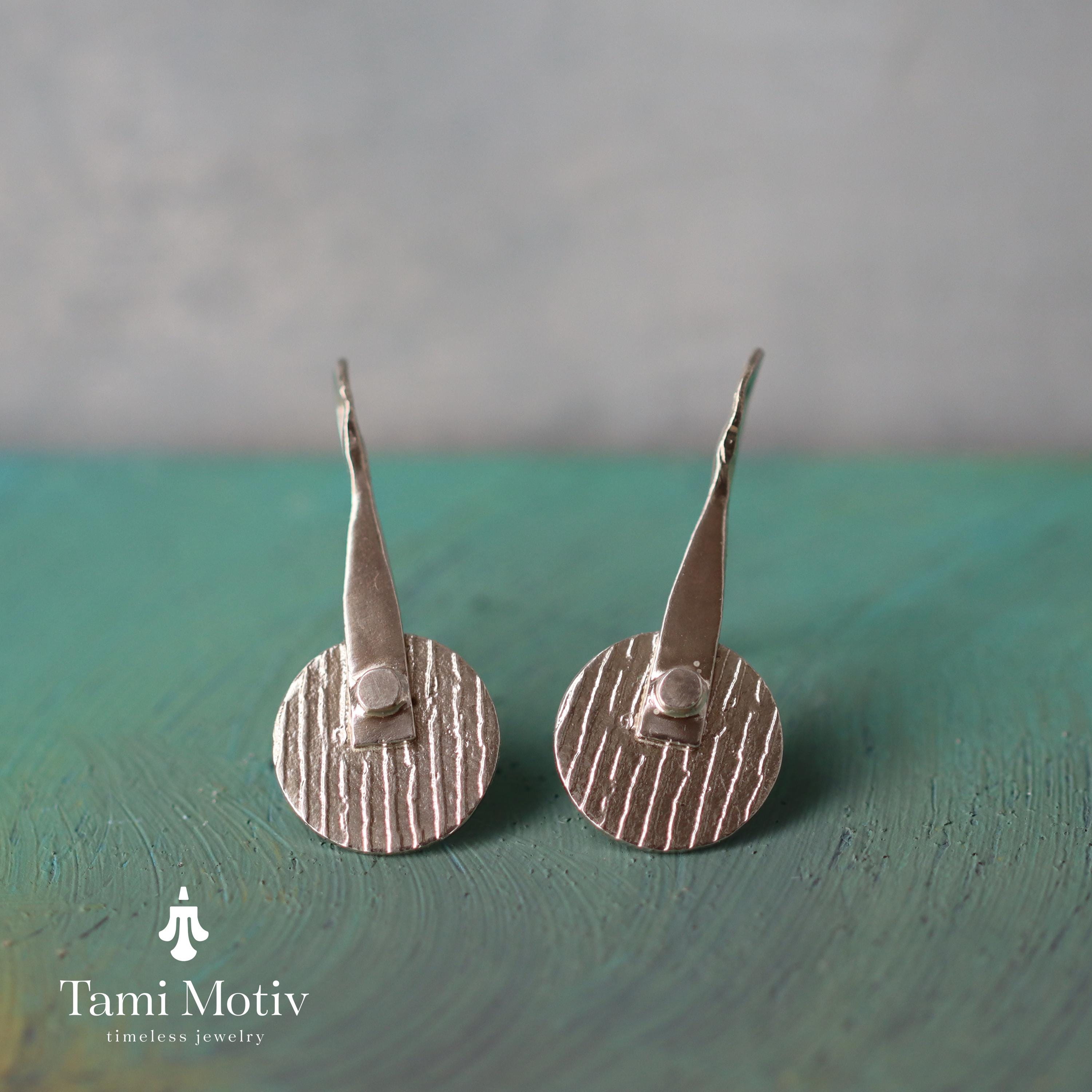 Unique Handmade Geometric Round Textured Drop Earrings - Statement Jewelry • Silver disc drops • Fashion Earrings For Woman •Gift For You