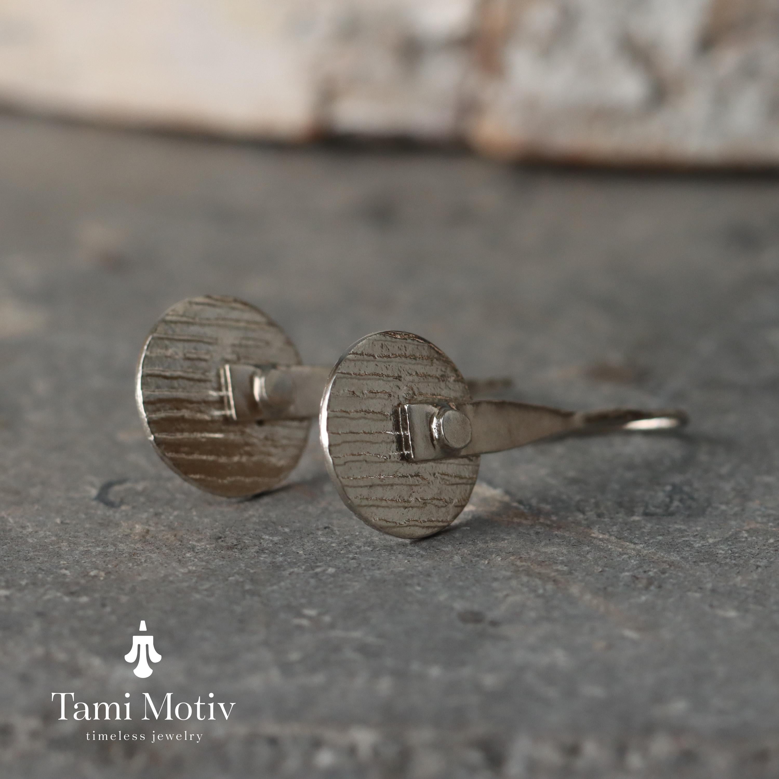 Unique Handmade Geometric Round Textured Drop Earrings - Statement Jewelry • Silver disc drops • Fashion Earrings For Woman •Gift For You