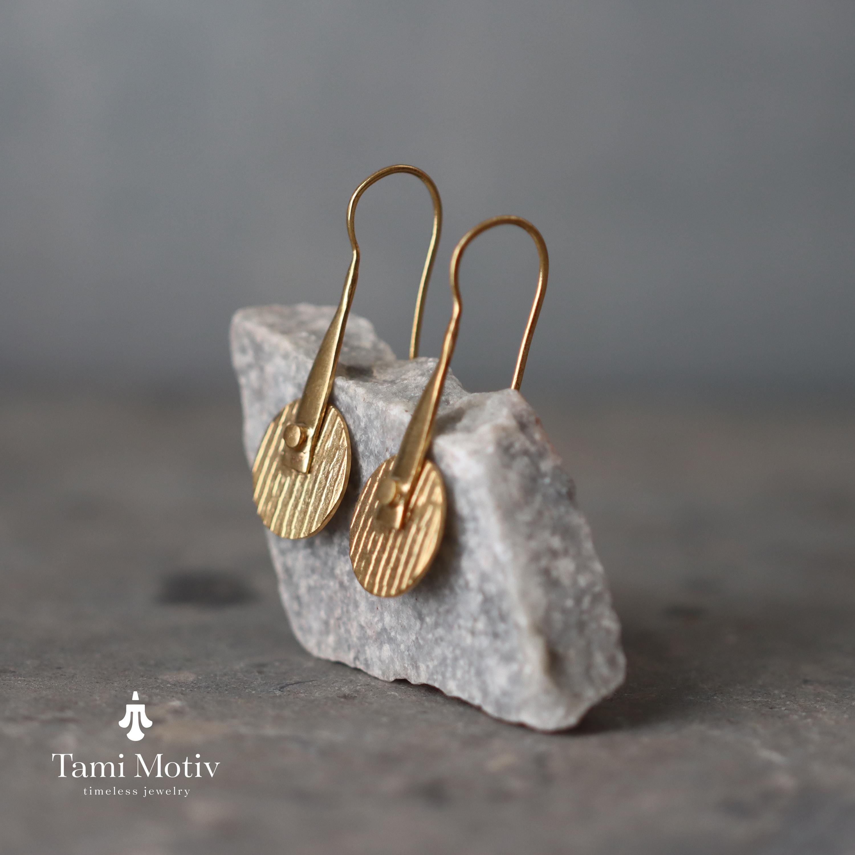 Artisan Crafted Geometric Round Gold Disc Earrings - Bold & Textured • Statement Jewelry • Gift For Woman Wife Girlfreind