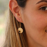 Amethyst Drop Earrings • Unique Earrings For Women • Textured 14k Gold Fashion Earrings • Handmade Statement Disc Earrings • Gift For Her