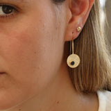 Amethyst Drop Earrings • Unique Earrings For Women • Textured 14k Gold Fashion Earrings • Handmade Statement Disc Earrings • Gift For Her