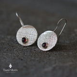 Amethyst Drop Earrings • Unique Earrings For Women • Textured 14k Gold Fashion Earrings • Handmade Statement Disc Earrings • Gift For Her