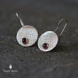 Handmade Silver Garnet Dangle Earrings • Geometric Fashion Statement