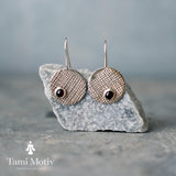Handmade Silver Garnet Dangle Earrings • Geometric Fashion Statement