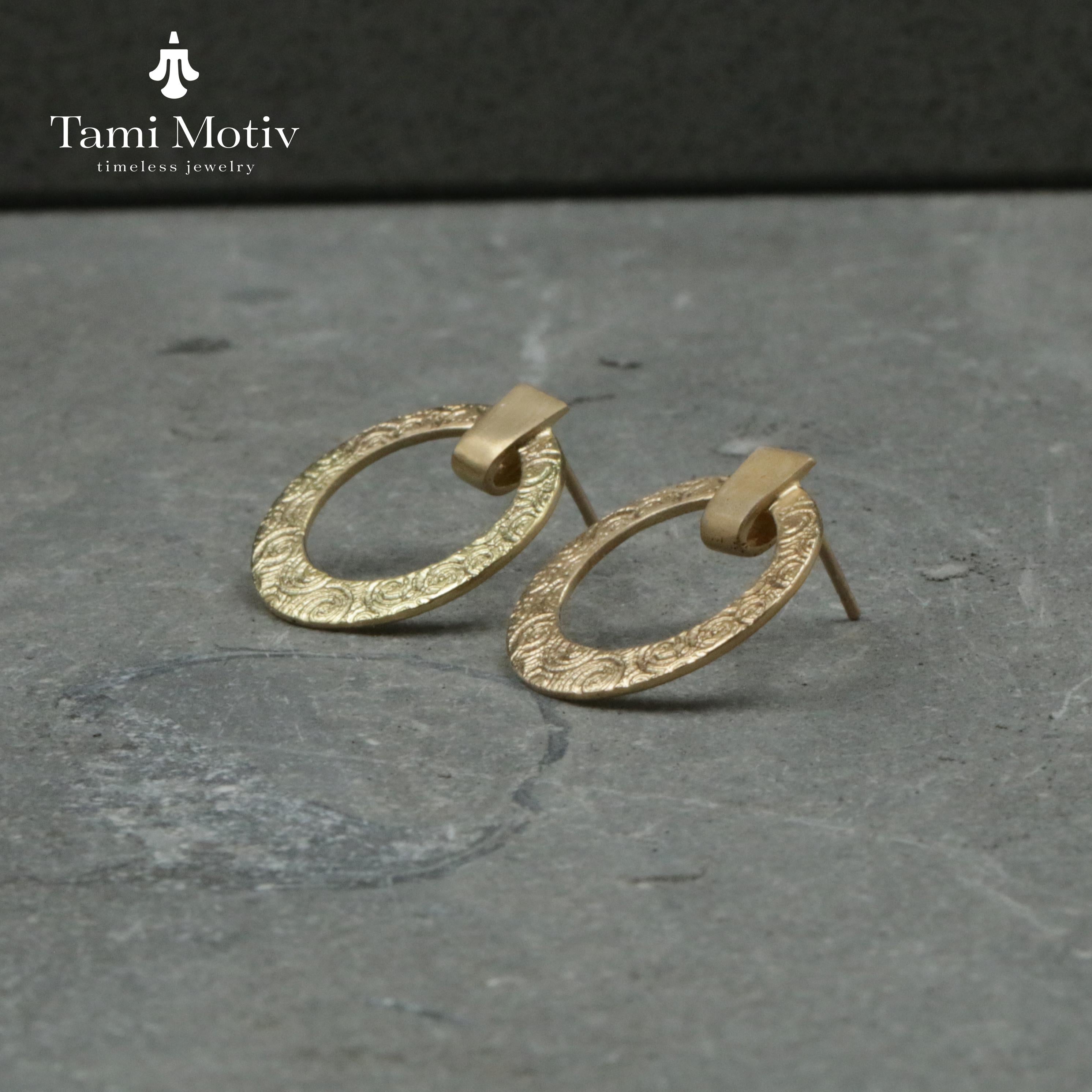Handmade Gold Spiral Textured Stud Earrings - Statement Disc Design • Earrings Gift for Women
