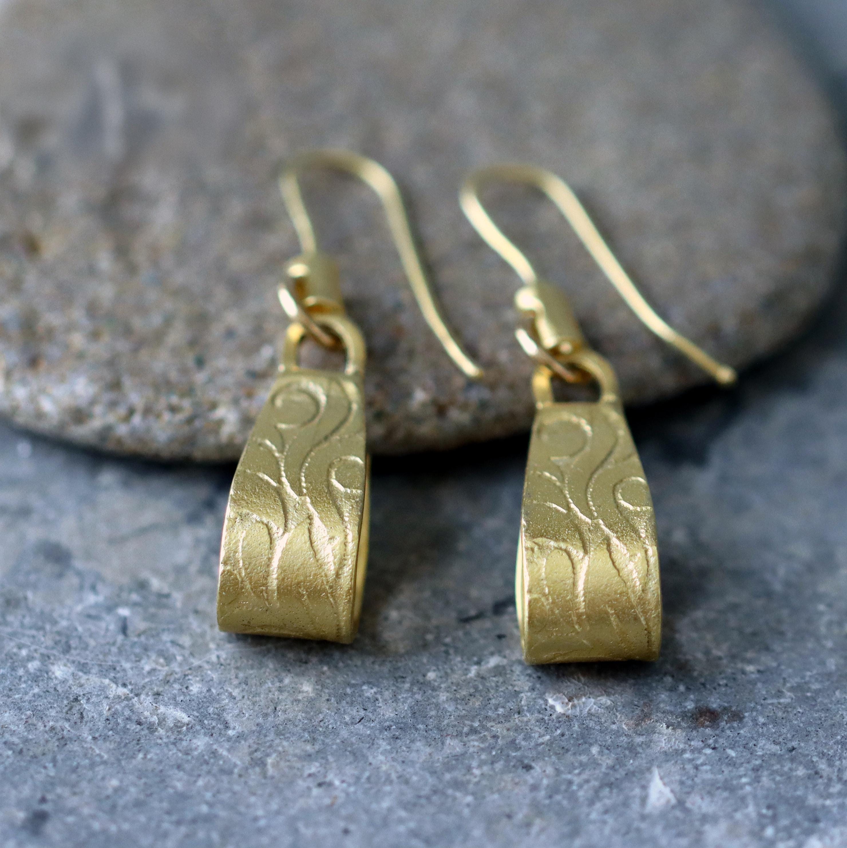 Handmade Gold Floral Dangle Earrings • Unique Art Nouveau Statement Jewelry Gift for Mom, Wife, Sister