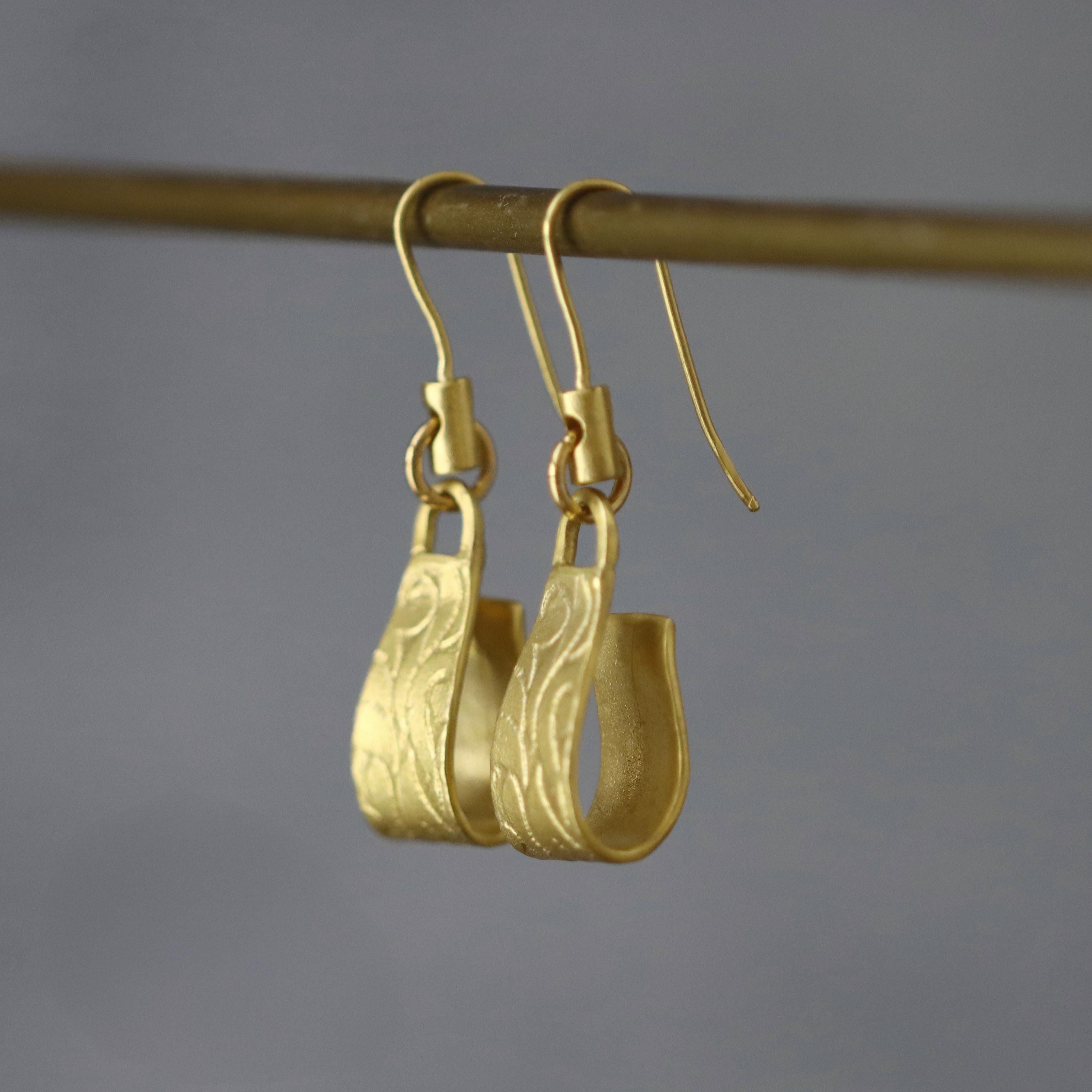 Handmade Gold Floral Dangle Earrings • Unique Art Nouveau Statement Jewelry Gift for Mom, Wife, Sister