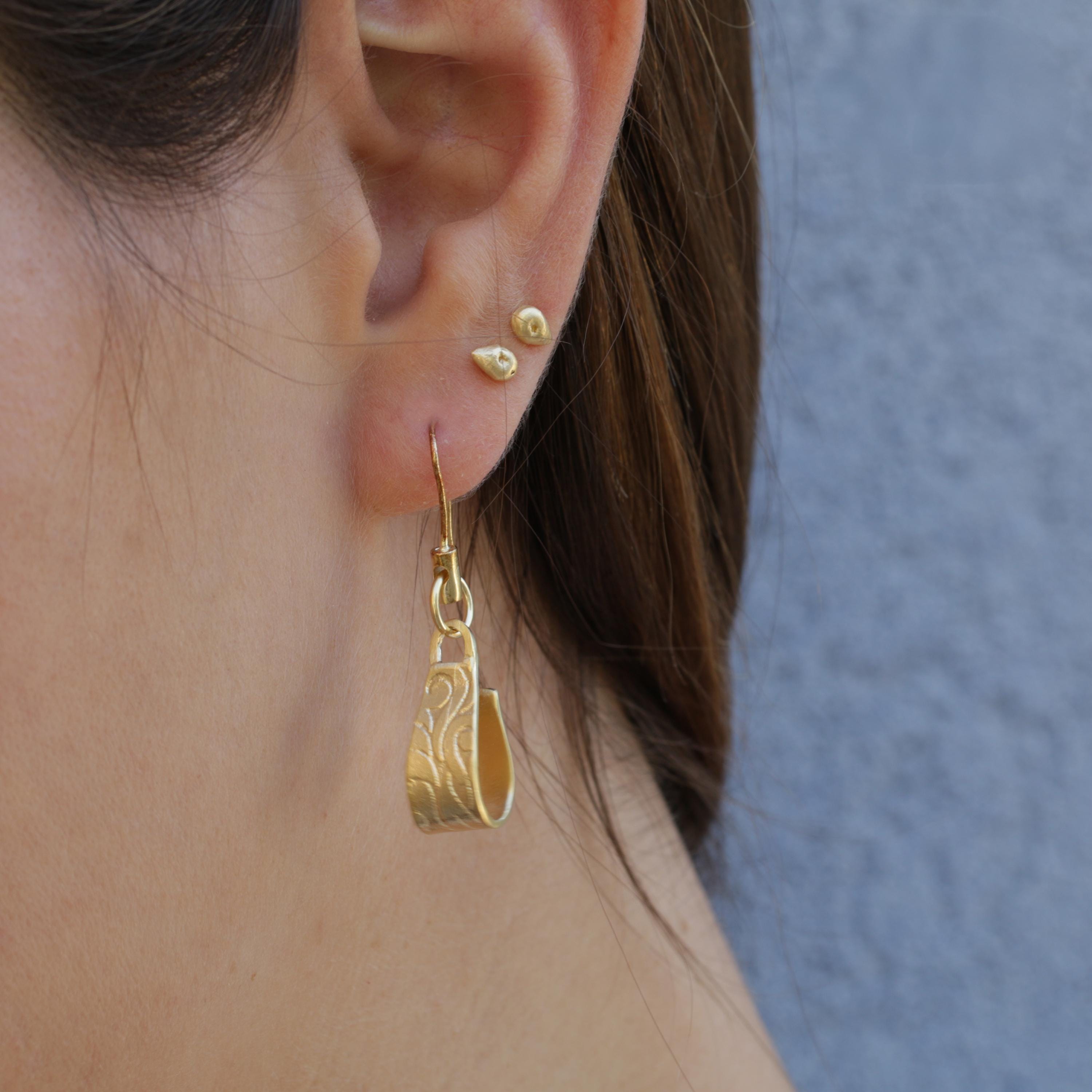 Handmade Gold Floral Dangle Earrings • Unique Art Nouveau Statement Jewelry Gift for Mom, Wife, Sister