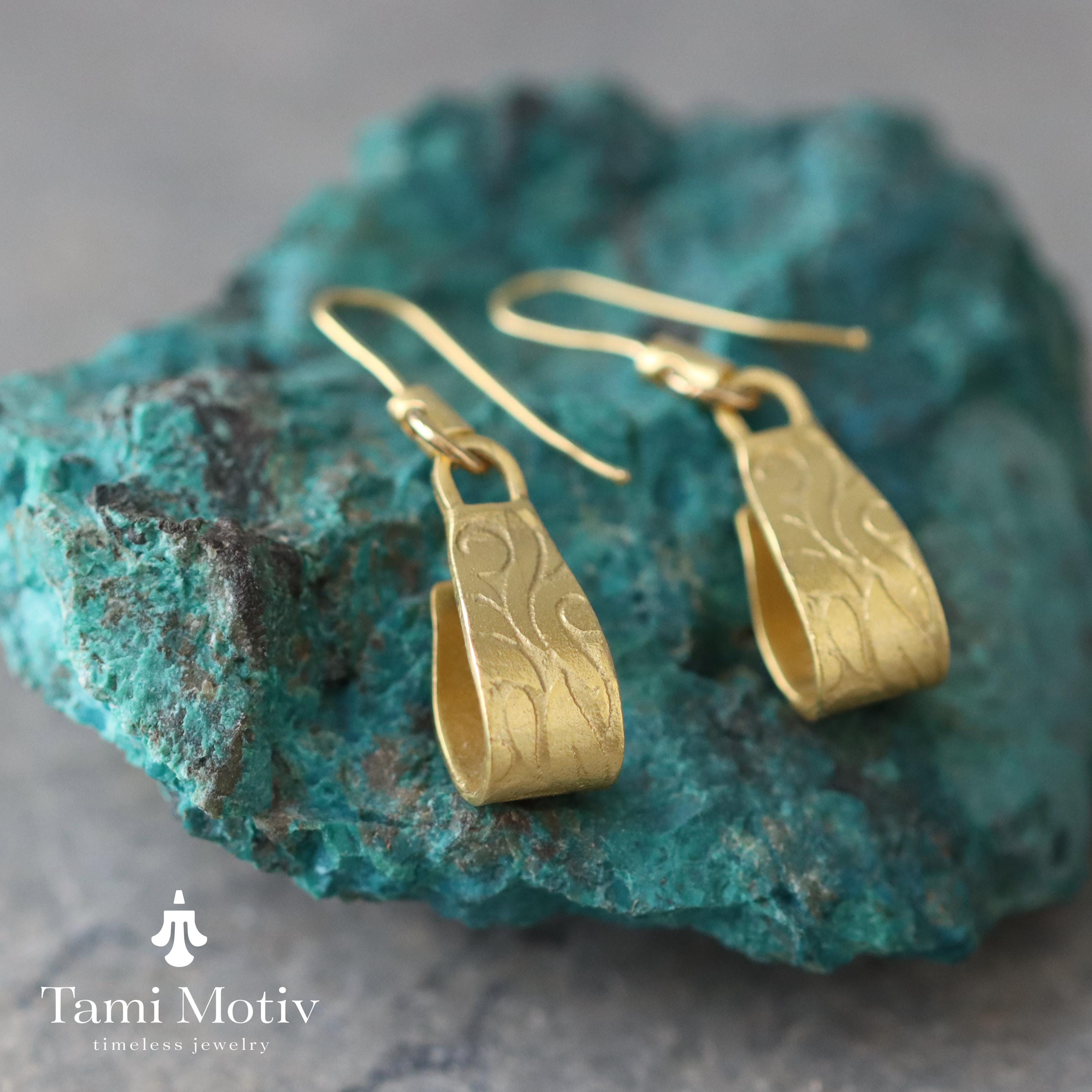 Handmade Gold Floral Dangle Earrings • Unique Art Nouveau Statement Jewelry Gift for Mom, Wife, Sister