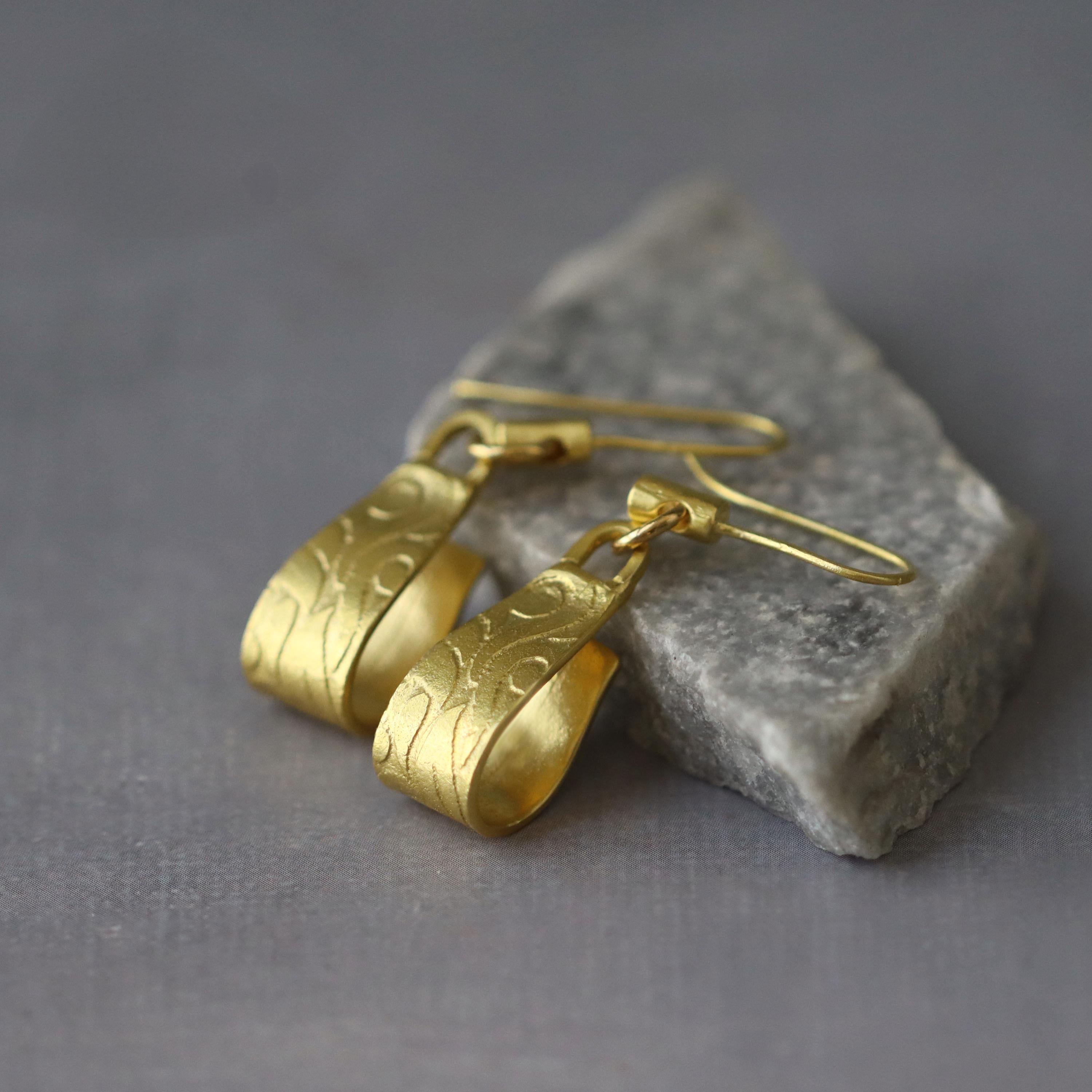 Handmade Gold Floral Dangle Earrings • Unique Art Nouveau Statement Jewelry Gift for Mom, Wife, Sister