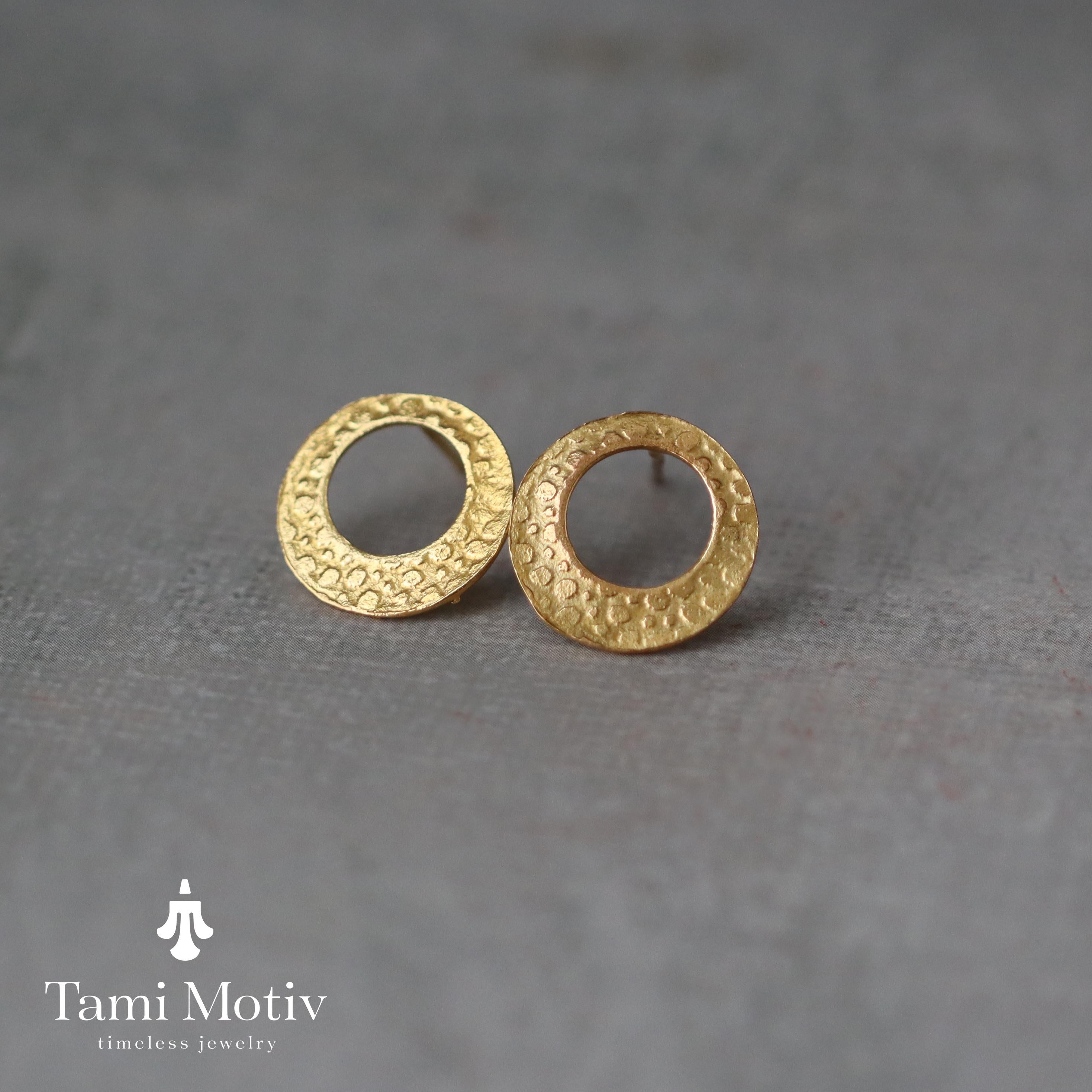 Handcrafted Textured Gold Open Circle Stud Earrings - Perfect Gift for Her