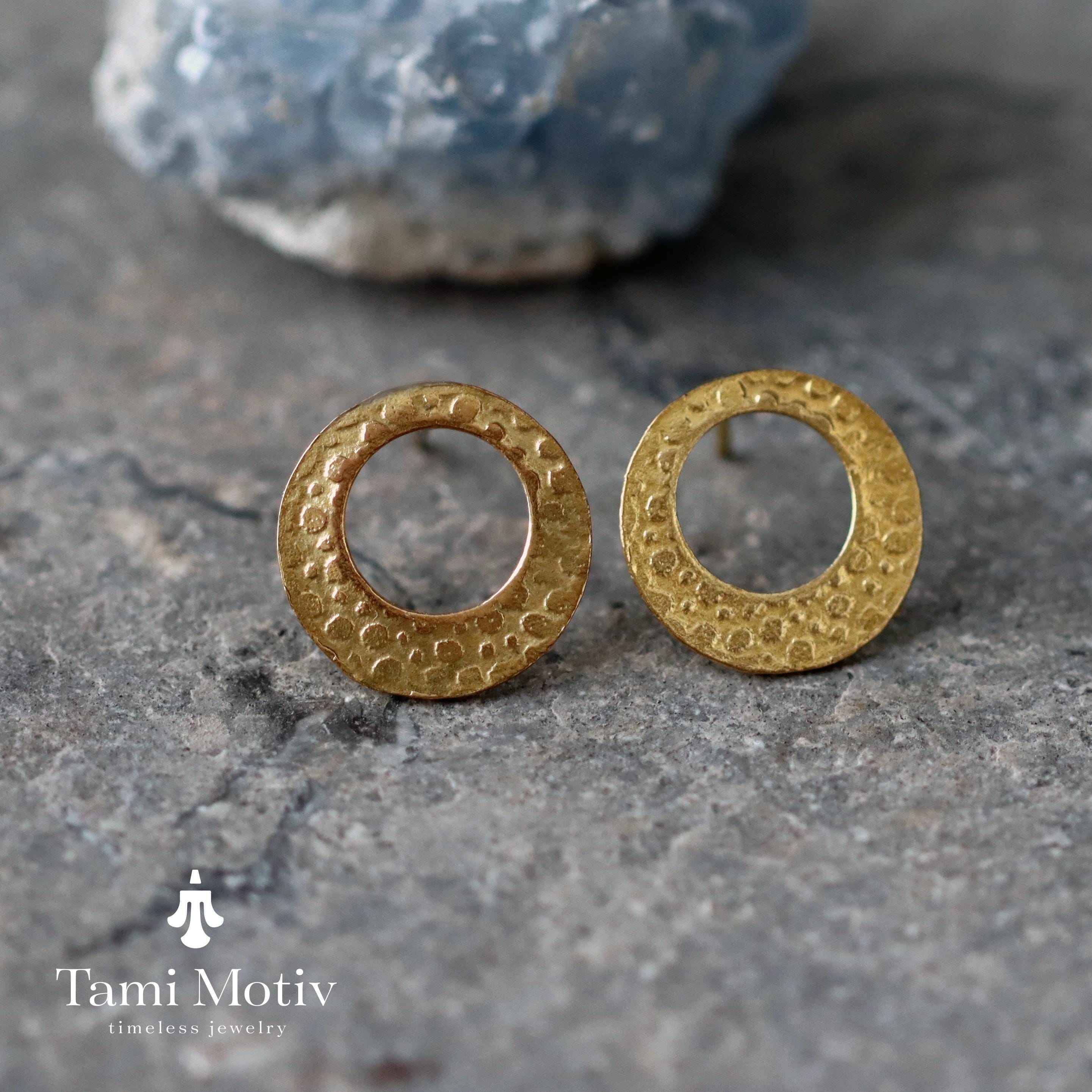 Handcrafted Textured Gold Open Circle Stud Earrings - Perfect Gift for Her