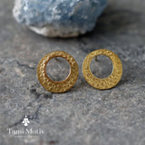 Handcrafted Textured Gold Open Circle Stud Earrings - Perfect Gift for Her