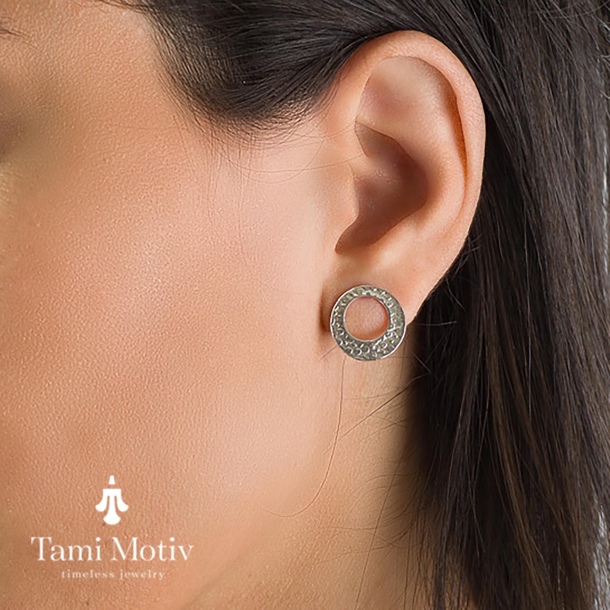 Artisan Textured Silver Earrings – Thoughtful Gift for Her • Mnimalist Silver Geometric Studs