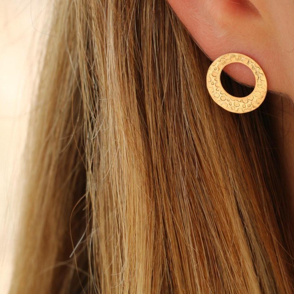 Textured Silver Circle Studs – Unique Handmade Earrings for Her • Geometric Earrings