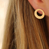 Textured Silver Circle Studs – Unique Handmade Earrings for Her • Geometric Earrings