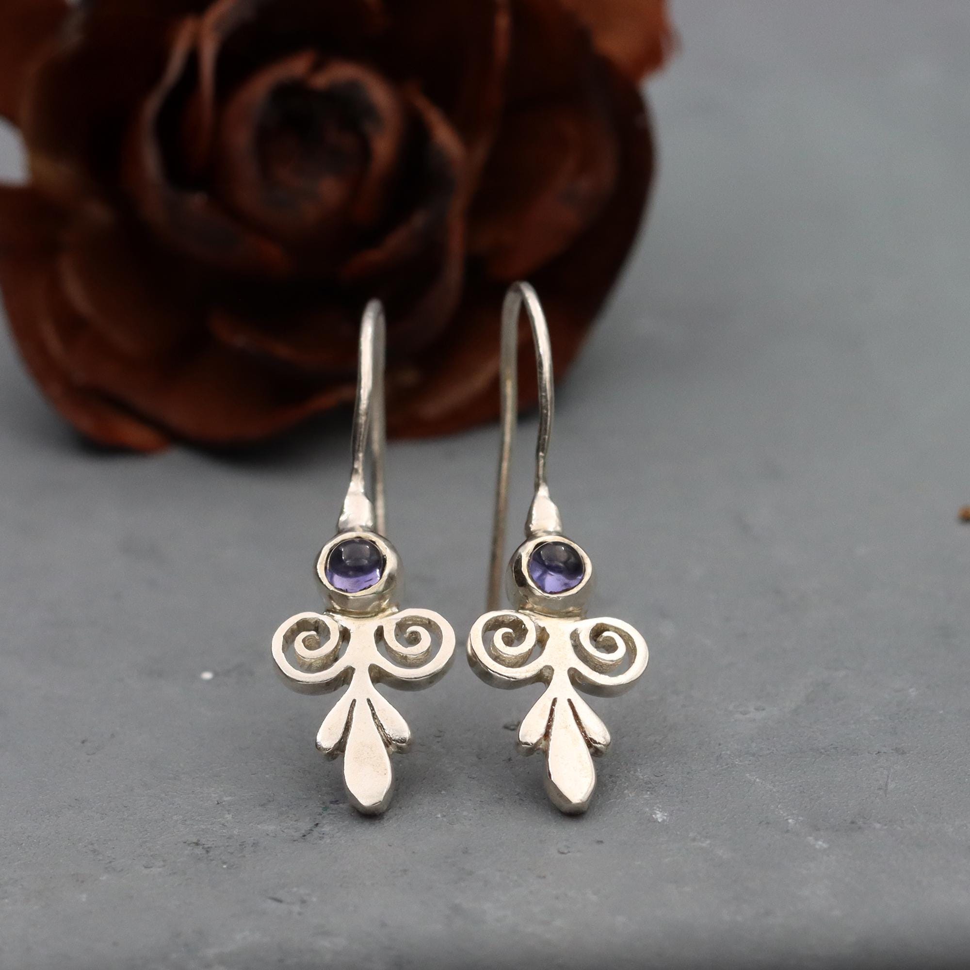 Lolite earrings • Purple Stone Earrings • Handcrafted Silver Drop Earrings • Dangle Earrings • Vintage Earrings • Gift For Mom