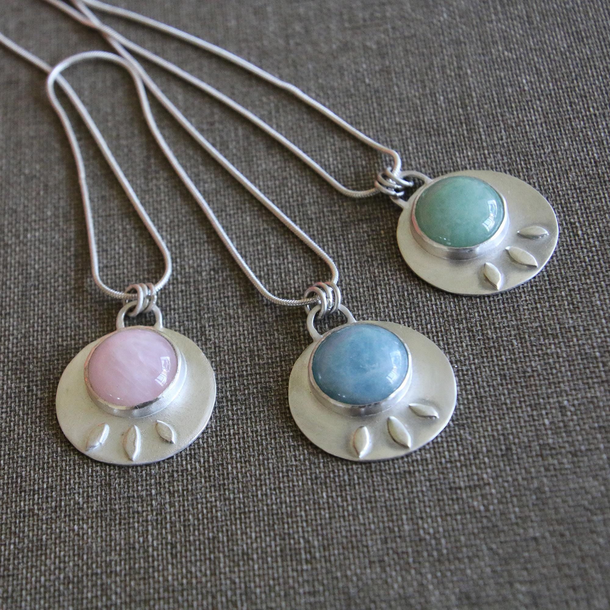 Silver Necklace ,Round Pendant Necklace, Silver Statement Necklace, Statement Necklace For Women, Gemstone Pendant Necklace, Gift For Her