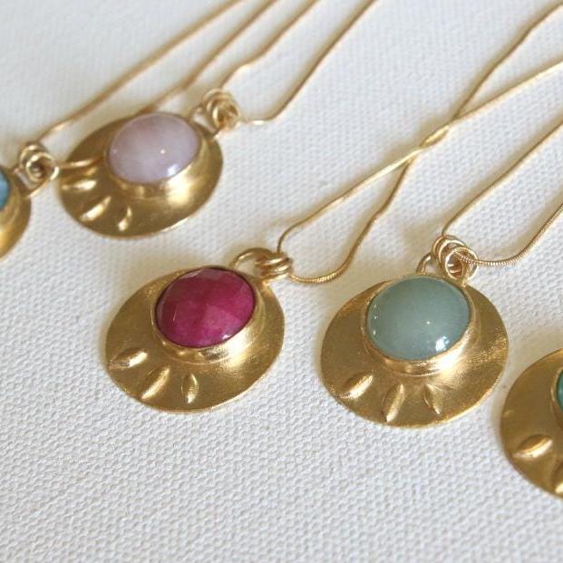 Aquamarine Birthstone Pendant Necklace • Gold Round Pendant Necklace • Statement Necklace • Large Lotus Necklace • March Gift For Her.