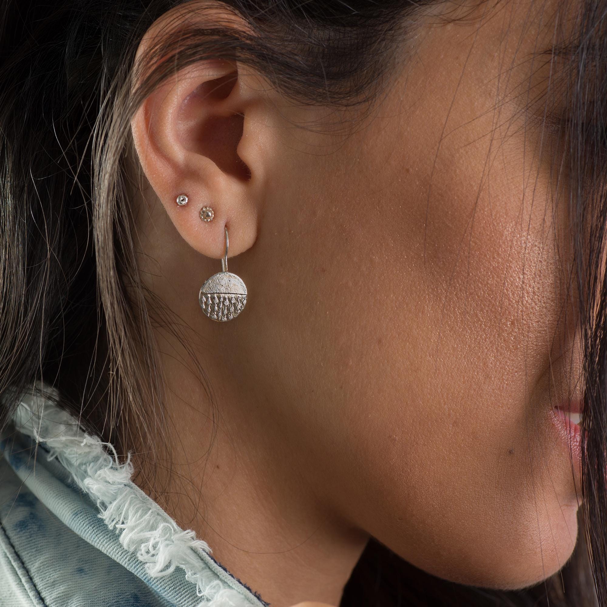 Textured Silver Disc Drop Earrings • Silver Circle Dangle Earrings • Round Earrings Jewellery Handmade Gift for Wife Sister Friend