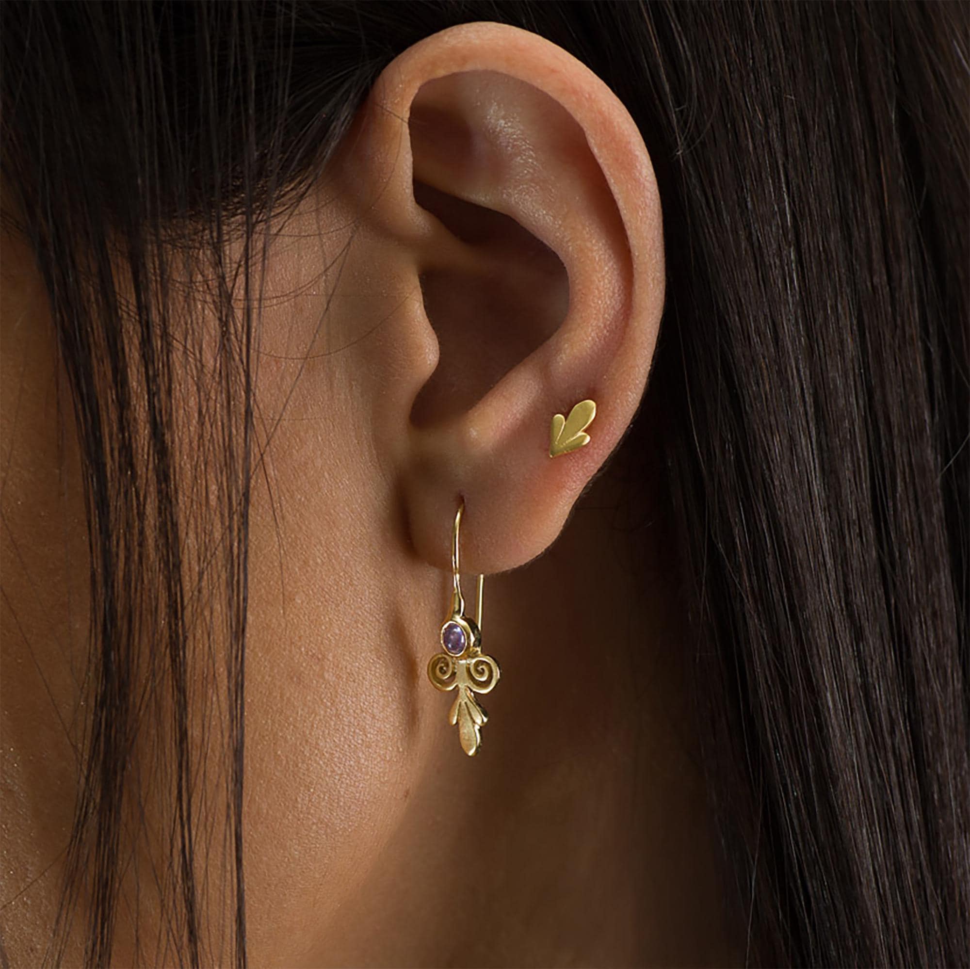 Victorian Style Handcrafted Gold Drop Earrings With Iolite Purple Stone • Dangle Earrings • Iolite Vintage Earrings • Gift Earrings For Her