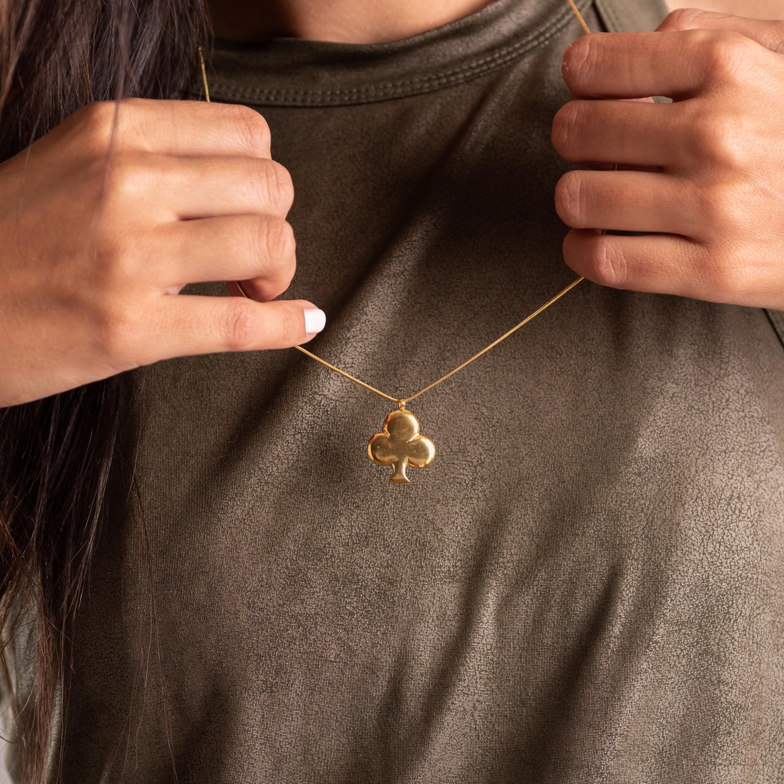 Handcrafted Gold Ace of Clubs Long Charm Necklace for Lucky Vibes • Club Symbol Charm Necklace