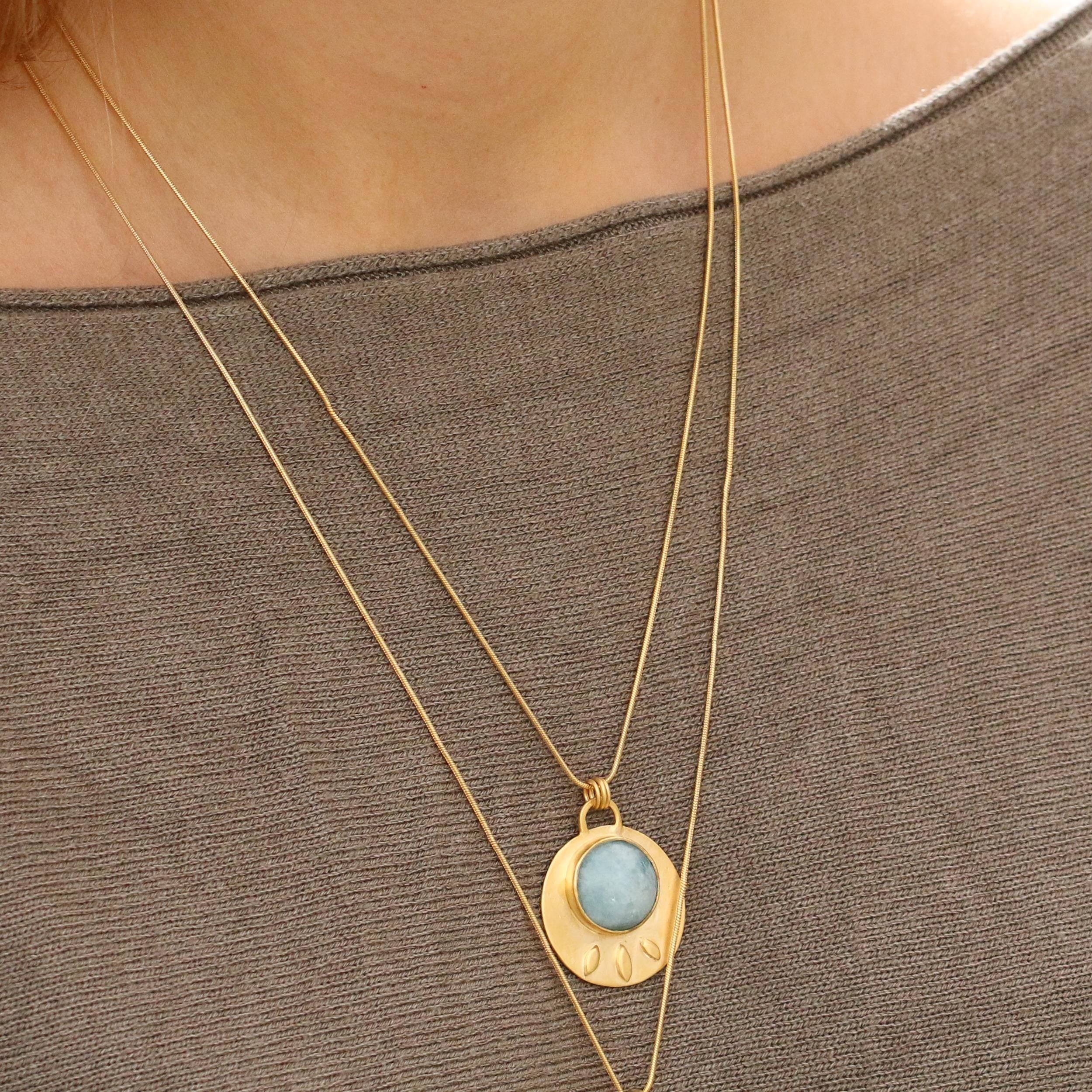 Aquamarine Birthstone Pendant Necklace • Gold Round Pendant Necklace • Statement Necklace • Large Lotus Necklace • March Gift For Her.