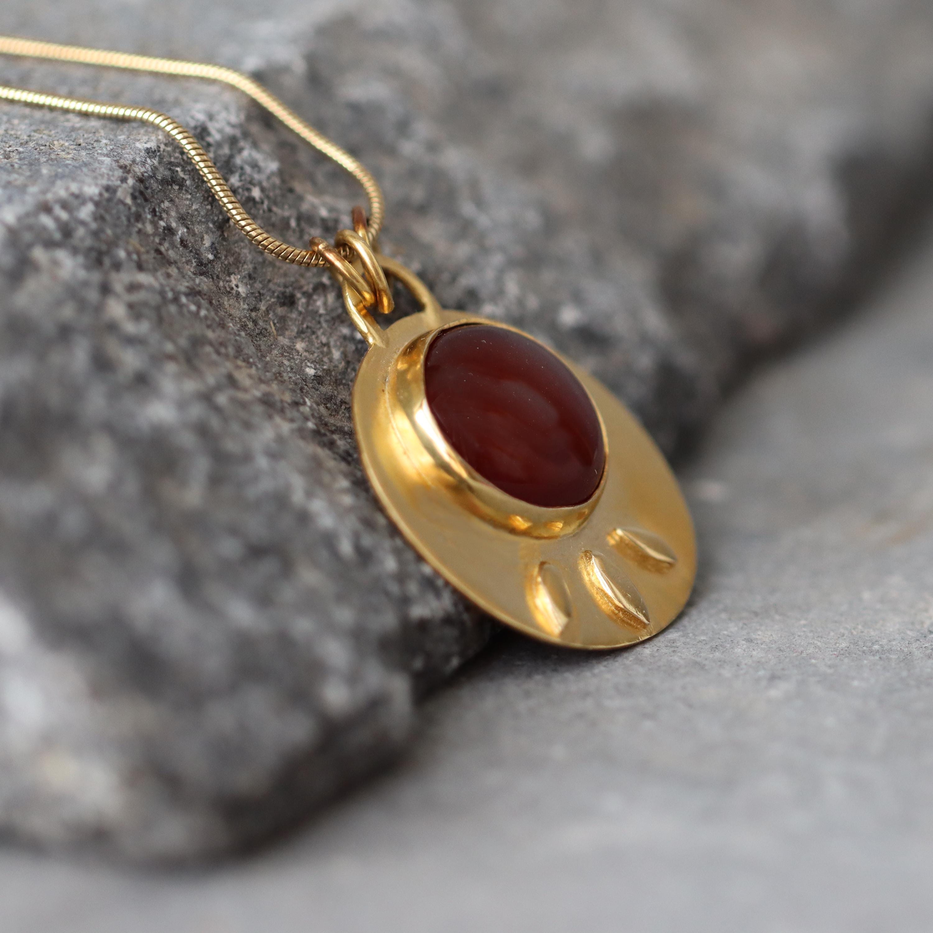 Carnelian Birthstone Pendant Necklace • Gold Round Pendant Necklace • Large Lotus Statement Necklace • Handcrafted July Gift For Her