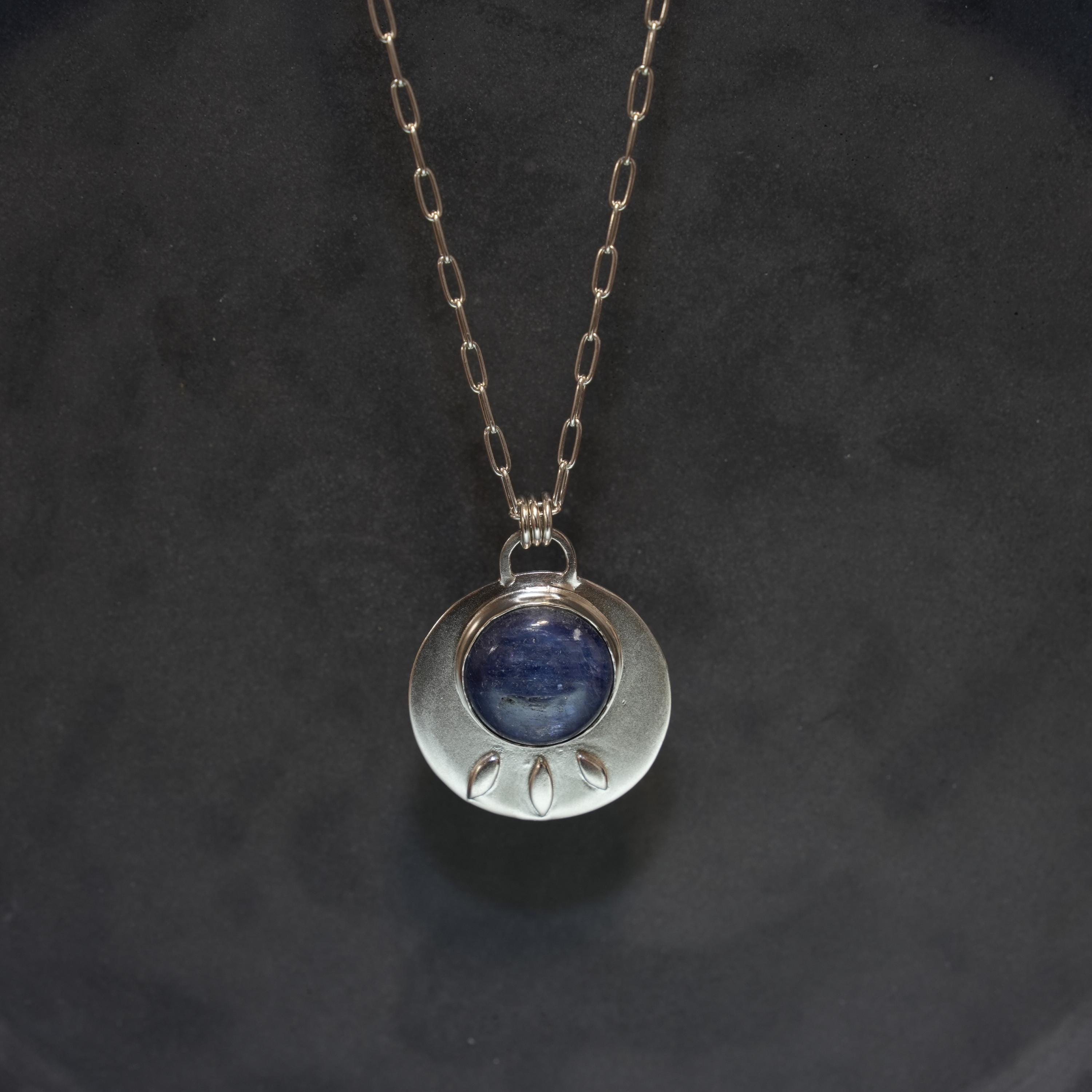 Kyanite Silver Pendant Necklace • Silver Round Blue Stone Necklace