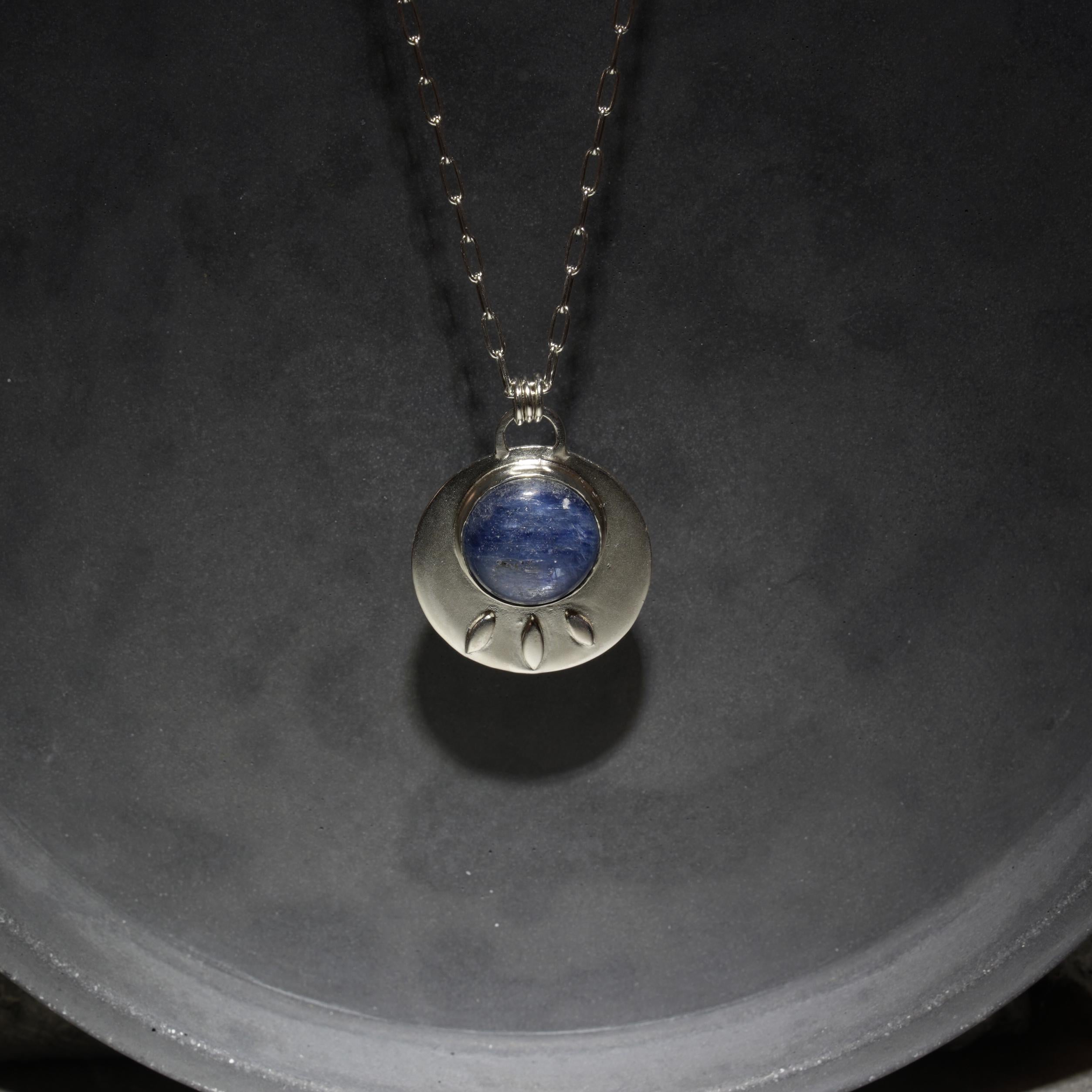 Kyanite Silver Pendant Necklace • Silver Round Blue Stone Necklace