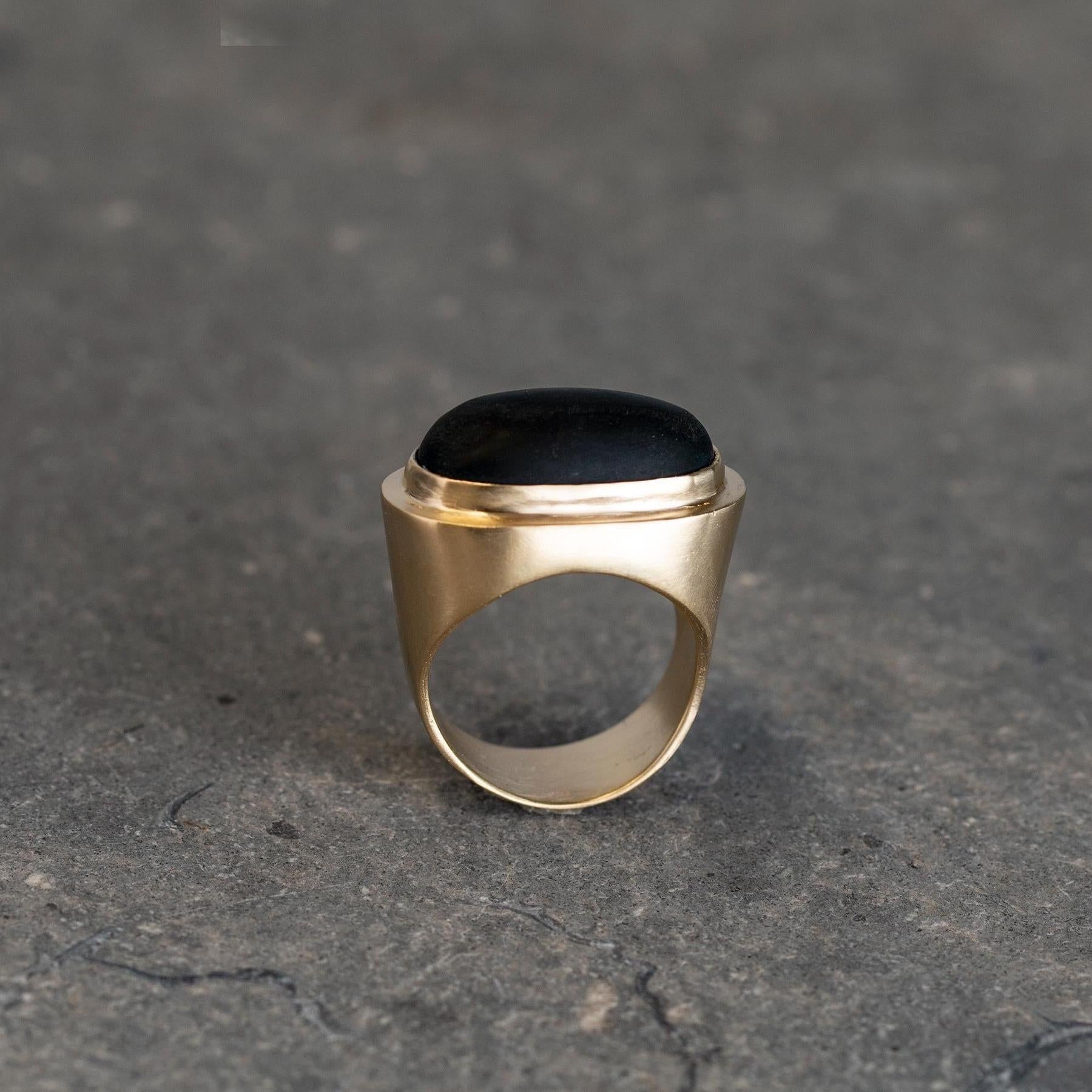 Gold Black Onyx Oval Ring - February Birthstone Cocktail Jewelry • Statement Big Ring